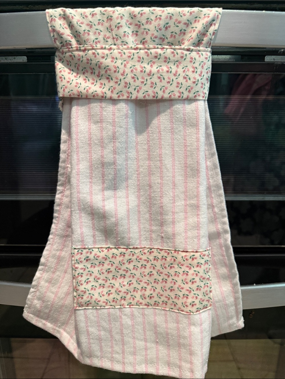 Floral Stripe Hanging Kitchen Towel - handmade